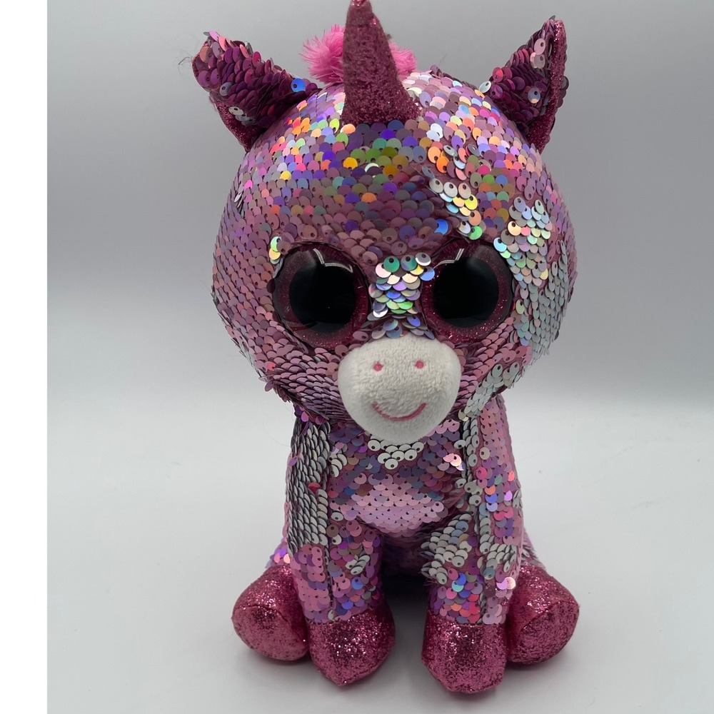 Ty Beanie Boos Sparkle Unicorn Pink Reversible Sequin Plush Glitter Eyes 9 inch